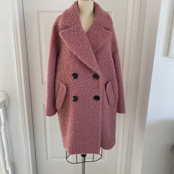 Topshop Pink Boucle Teddy Coat - Picture 2 of 7
